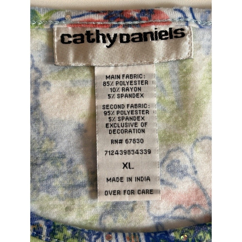Cathy Daniels floral Sequins Blouse Short Sleeve Women size XL - Picture 4 of 10